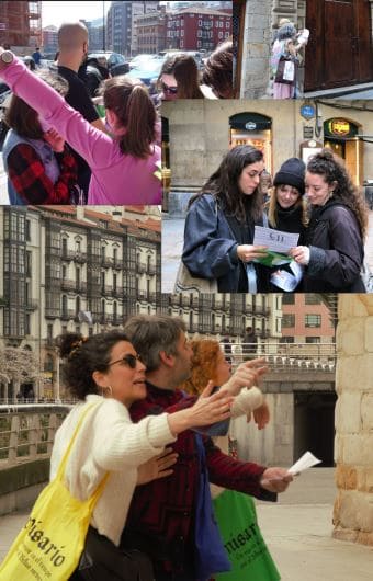 Cumpleaños en Bilbao - Gente de todas las edades jugando al escape room exterior en Bilbao